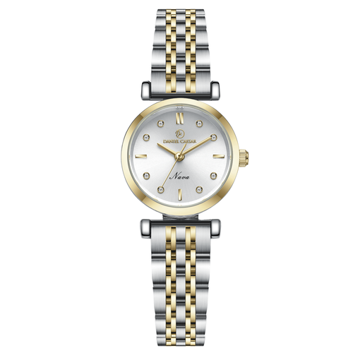 ساعت مچی زنانه دو رنگ قاب گرد بند فلزی